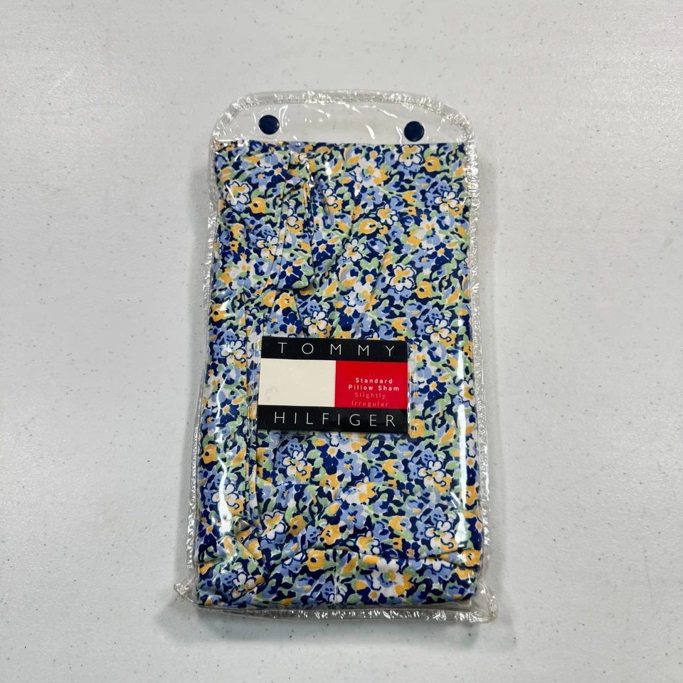fronha vintage Tommy Hilfiger sham padrão couvre-oreiller azul floral ano 2000 - Imagem 1 de 4