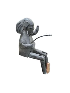 Elephant folk art Rustic jointed wood carved statue Puppet 10in - Picture 1 of 3