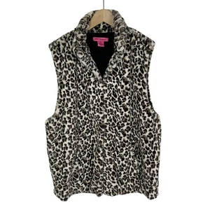 Betsey Johnson Faux Fur Leopard Print Vest Size XL Brown Tan - Picture 1 of 5