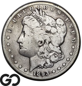 1893-CC Morgan Silver Dollar Coin, Choice Fine++ Better Date Carson City Issue - Picture 1 of 3
