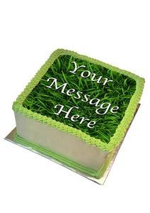 PERSONALISED Cake Topper Green Grass Effect Edible Icing 7-8" SQUARE Decoration - Picture 1 of 9