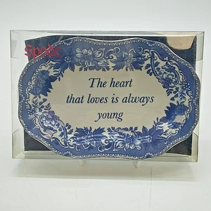 Spode Mementos Trinket Dish "The Heart That Loves is Always Young" Blue/White - Picture 1 of 17