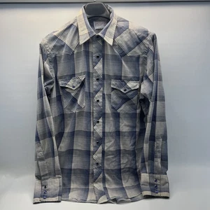 Vintage Wrangler Permanent Press Button Up Blue Pearl Snap Shirt Herren Graph Plaid - Bild 1 von 16