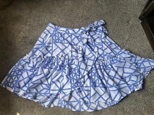Vineyard Vines Bamboo Lattice Wrap Skirt Ruffle Blue White Size 8 - Picture 1 of 5