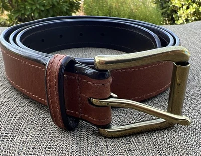 Nuevo Para Hombres Polo Ralph Lauren Hebilla de Latón Borde Marrón Cinturón de Cuero Italiano 42 Foto 1 de 4