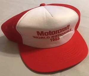 Vintage 1988 Motorcraft World Nationals Men's Snapback Trucker Hat Red & White - Picture 1 of 6