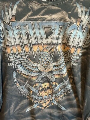 Camiseta Affliction Martyrs Of Death Metal 3XL Agujeros Envejecidos Negra Marrón Foto 1 de 4