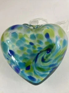 Arte abstracto grande corazón de vidrio tridimensional soplado a mano color colgante infundido - Imagen 1 de 6