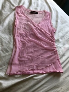 Lesther Paris: Sheer Baby Pink Faux Wrap Small Top - Picture 1 of 6