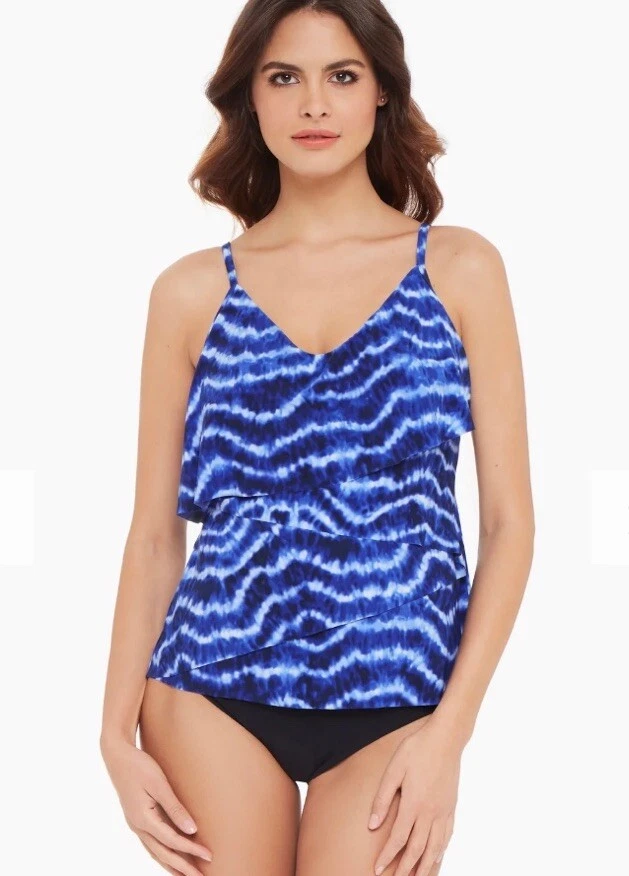 Magicsuit Wave Chloe Tankini Top Soft Cup Bra Blue Size 8