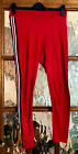 VGC NEW LOOK Black & White MINSTREL STRIPED Leg FERRARI LIPSTICK RED LEGGINGS 10