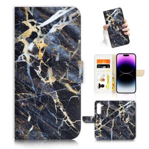 ( For Samsung A16 5G ) Wallet Flip Case Cover AH26345 Black Marble - Picture 1 of 7