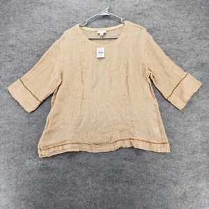 J Jill Womens Medium Petite Love Linen Short Sleeve Brown - Picture 1 of 7