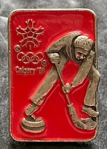 Alfiler esmaltado vintage de los Juegos Olímpicos de Calgary 1988 - rizado - Imagen 1 de 2