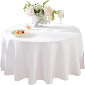 round Tablecloth, 120 Inch White Tablecloth, Polyester Fabric Washable Table Clo - Picture 1 of 12
