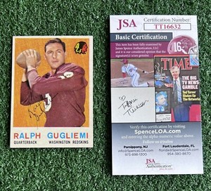 1959 Topps RALPH GUGLIELMI Autograph #97 Washington Redskins JSA COA AUTO