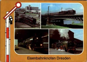 EISENBAHN Motiv-Mehrbild-AK DRESDEN Lokomotive Dampflok, Zug-Verkehr Signal DDR - Picture 1 of 2