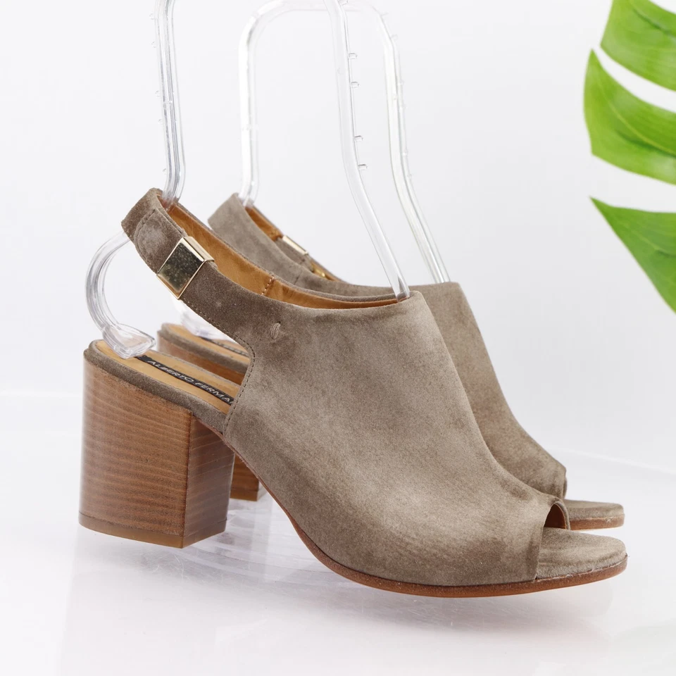 Botín Sandalia Alberto Fermani Mujer Ancona Talla 38.5 8.5 Taupe Gamuza Tacón Bloque Foto 1 de 4