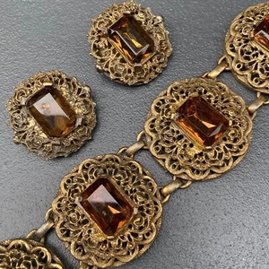 Pulsera renacimiento victoriano enorme de colección. Pendientes de clip. Bisutería - Imagen 1 de 10