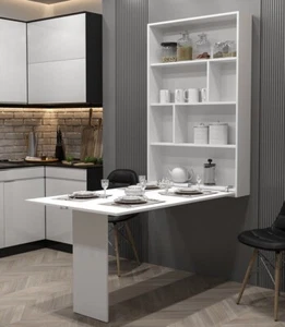 Wall Mounted Foldable Kitchen Table ABI Cabinet Modern White Wotan Oak Black - Picture 1 of 8