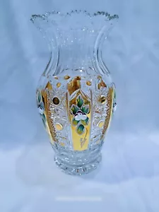 Vetro cristallo di Boemia ceca - Vaso cristallo tagliato 25cm/10" decorato oro e smalto - Foto 1 di 6