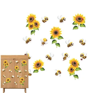 3D Honey Bee Window Decals Spring Sunflower Window Stickers Flower Bees Decor - Picture 1 of 9