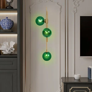 Living Room Globe Wall Sconce Indoor Green Glass Led Wall Light G9 LED Bulb - Picture 1 of 18