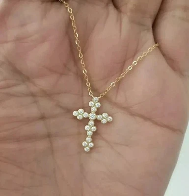 1Ct Round Cut Lab-Created Diamond Cluster Cross Pendant 14K Yellow Gold Plated - Image 1 of 4