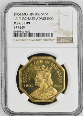 Moneda certificada 1904 MO HK-306 LA ADMISIÓN DE COMPRA SC$1 NGC MS 65 DPL #27449 Foto 1 de 2