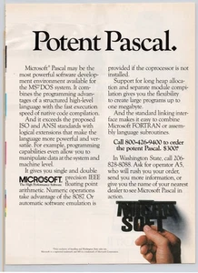 Microsoft Vintage Print Ad Potent Pascal Software MS-DOS 1984 - Imagen 1 de 1