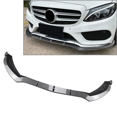 For Mercedes Benz C Class 15-18 Carbon Black Front Bumper Lip Splitter Spoiler - Image 1 of 4