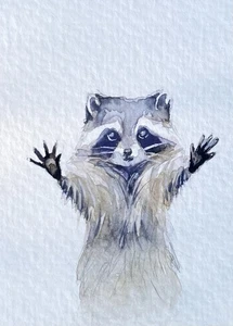 ACEO Original Mixed Media Painting Art Raccoon - Picture 1 of 1