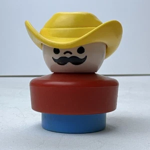 Fisher Price Little People 1990 Chunky Figure Cowboy Yellow Hat Mustache Farmer - Picture 1 of 6