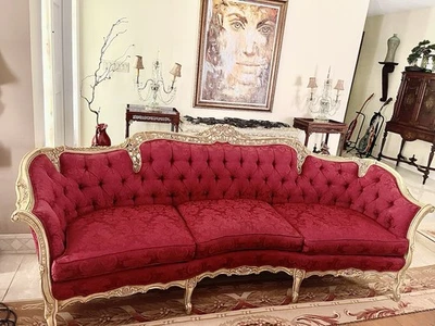 Vintage French Style Curved Tufted Sofa and Chairs - Image 1 of 4