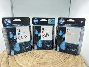 Lot of 3 HP 11 Ink Cartridges, Cyan, Yellow, Magenta - Afbeelding 1 van 3