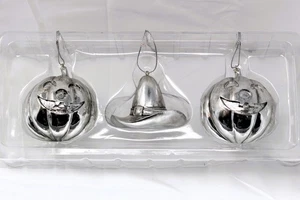 Neu im Karton Silber Metall Halloween Ornamente, 2 Jack-o-Laternen Hexenhut NBC Trading INC - Bild 1 von 17