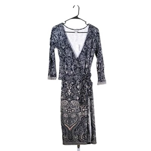 Ann Taylor Women's Dress Paisley Wrap Surplice V-Neck 3/4 Sleeve Slit Midi 2 NWT - Picture 1 of 10