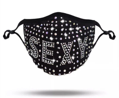 Rhinestones Bling Mask Sparkly Crystal Punk Diamond Fashion Washable Free Filter - Image 1 of 4