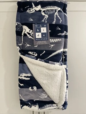 Max Studio Niños DINOSAURIO ESQUELETOS 50x60” Manta de Peluche Lanzar Dinosaurios Esqueleto Foto 1 de 3