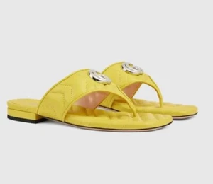 Gucci Marmont GG Padded Chevron Matelasse Flip Flop Sandal Yellow US 10/ Eur 40 - Picture 1 of 3