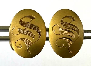 Gemelli antichi da uomo in oro giallo massiccio 10 carati con monogramma - Foto 1 di 12