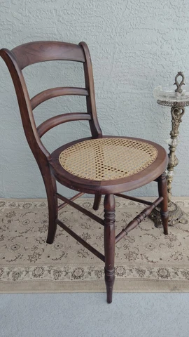 Antique Ladder Back Cane Rattan Chair in Walnut Sturdy and Charming Cover