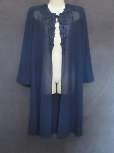 Navy Sheer Chiffon Draped Embroidery Open Duster Formal Evening Jacket XL MOB - Picture 1 of 21
