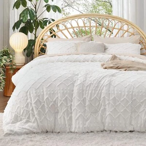 Queen Comforter Set - White Comforter, Boho Tufted Shabby Chic Bedding Comforter - Picture 1 of 8
