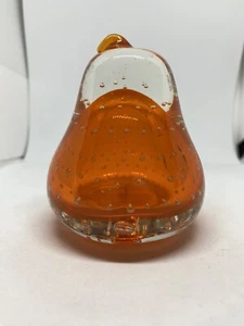 Art Glass Pear Shape Paperweight - Orange & Clear - Control Bubble - Picture 1 of 6