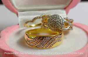 2Ct Created Diamond Engagement Wedding Band Trio Ring Set 18k Yellow Gold Over