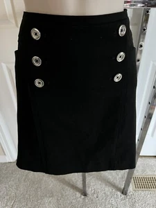 White House Black Market mini skirt solid black 6 Button Front 4 - Picture 1 of 7