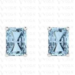 3.00Ct Emerald Shape Natural Topaz Solitaire Stud Earring 14K Solid White Gold - Picture 1 of 9