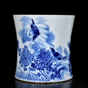Chinese Qing Dy Blue&white Flower and bird pattern Porcelain square Pen contain - Picture 1 of 9
