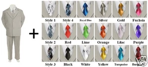 New 6pc Extra Neck Tie + Boy Infant Toddler Light Gray Formal Suit Tuxedo S-12 - Picture 1 of 37